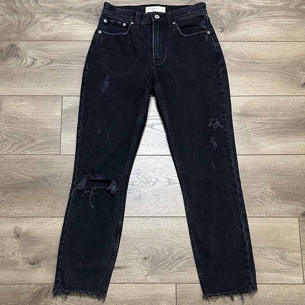 Abercrombie & Fitch The Mom‎ High Rise Crop Stretch Black Ankle Jeans Size 25